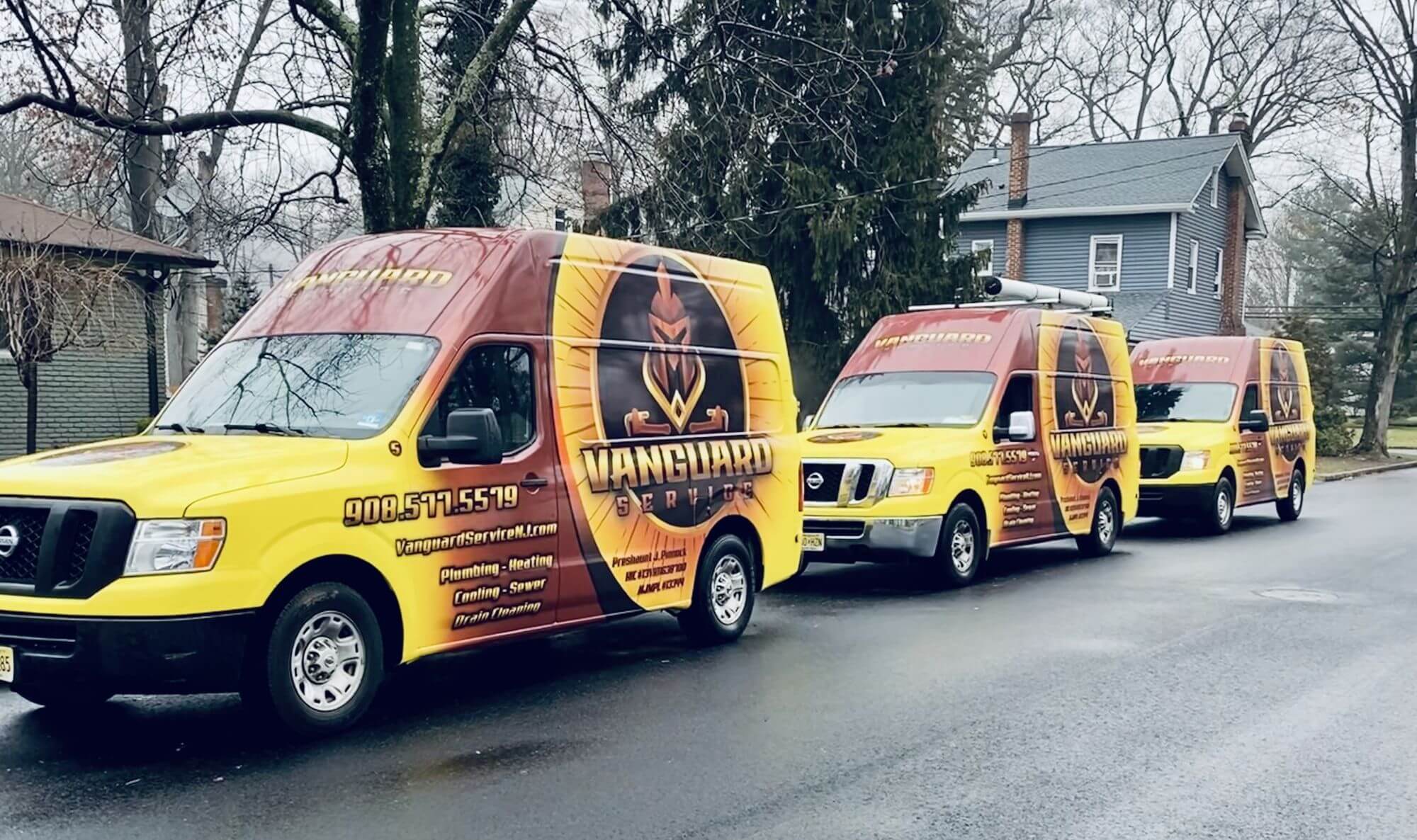 Vanguard Home Service trucks lined up